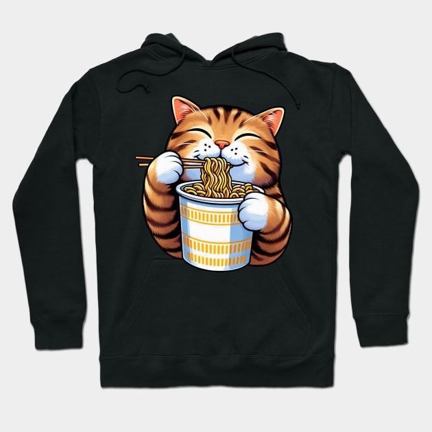 Tabby Cat Eating Instant Noodles Hoodie by Plushism